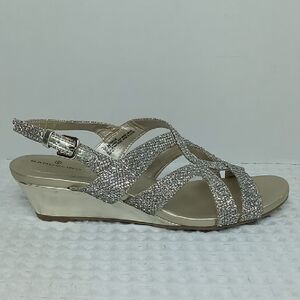 Bandolino Glitter Metallic Low Wedge Sandals Gold Size 6
